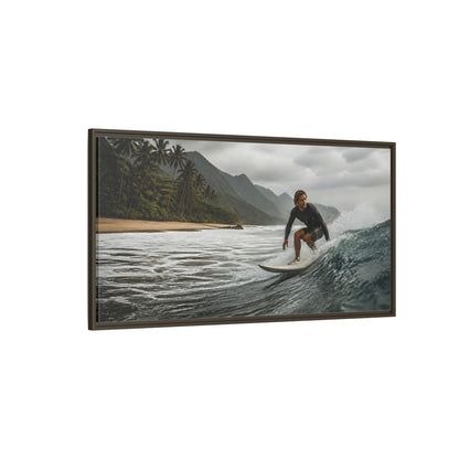 Side Mockup 4. Surfer On Coastal Wave shown as framed canvas print