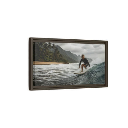 Side Mockup 7. Surfer On Coastal Wave shown as framed canvas print