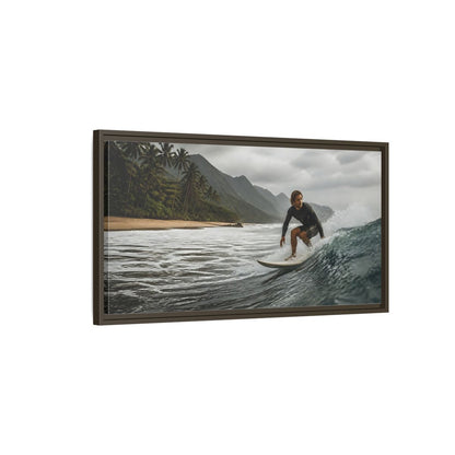 Main Mockup. Surfer On Coastal Wave shown as framed canvas print
