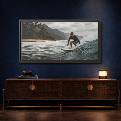 Mockup 4. Surfer On Coastal Wave shown as framed canvas print