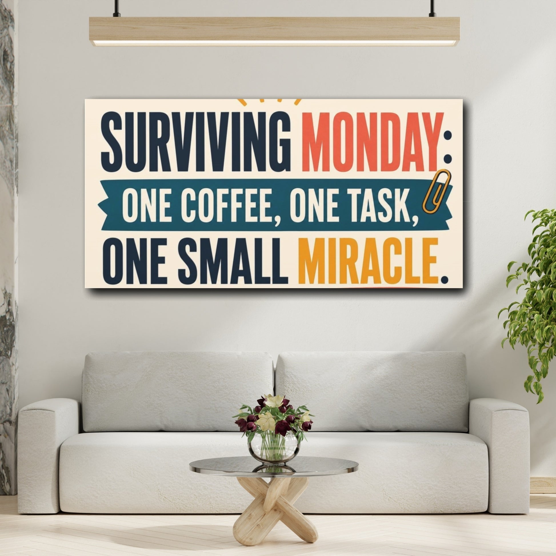 Mockup 2. Surviving Monday Motivational Quote shown as canvas print