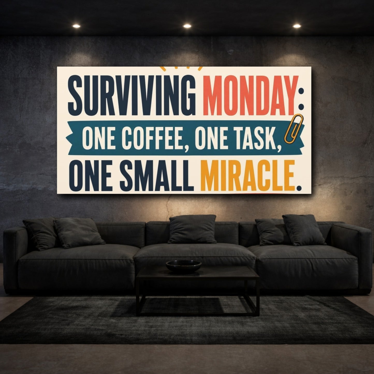 Mockup 3. Surviving Monday Motivational Quote shown as canvas print