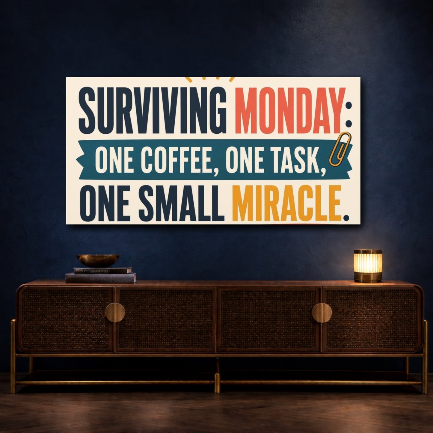 Mockup 4. Surviving Monday Motivational Quote shown as canvas print