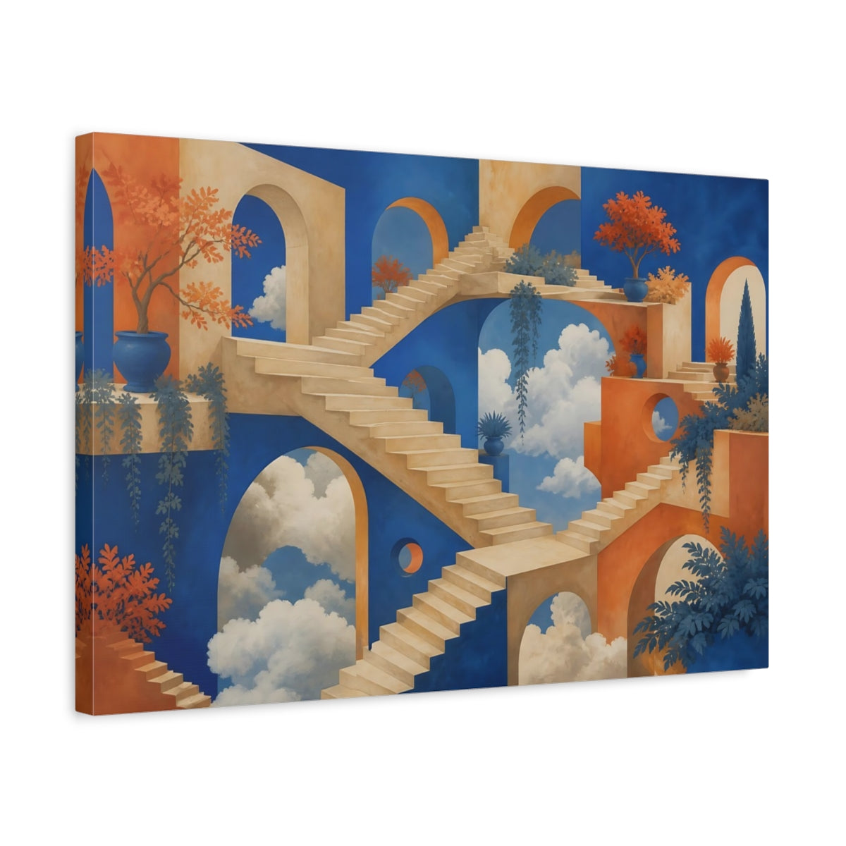 Side Mockup 3. Suspended Cloud Garden Stairway shown as canvas print