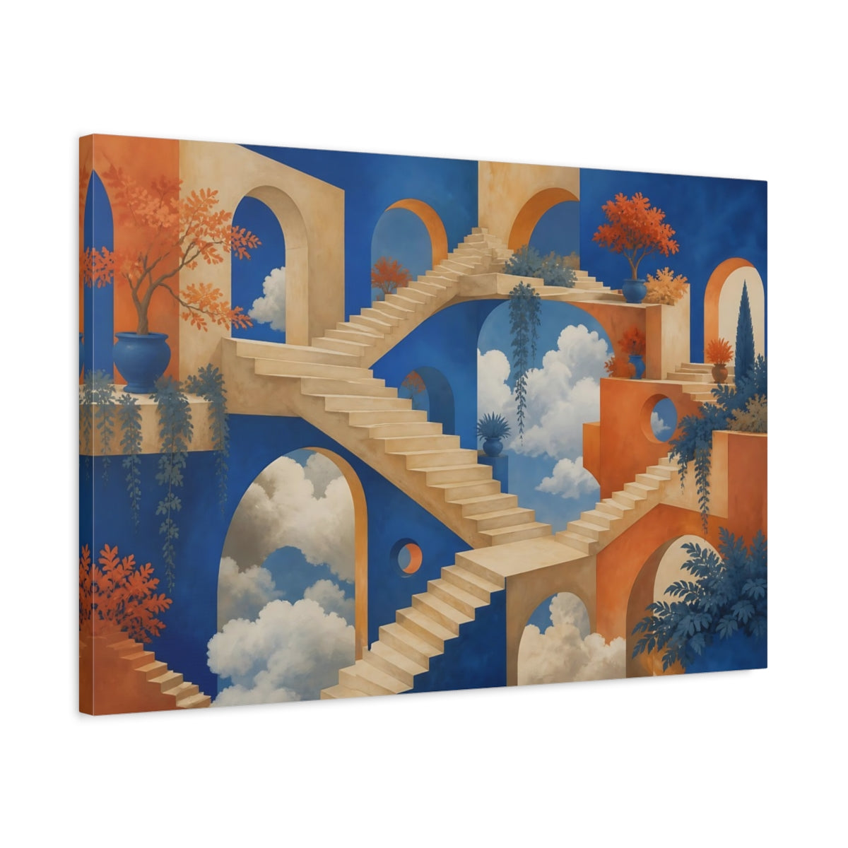 Side Mockup 2. Suspended Cloud Garden Stairway shown as canvas print