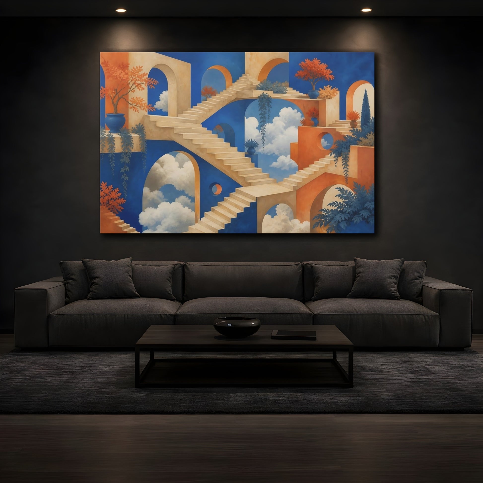 Mockup 3. Suspended Cloud Garden Stairway shown as canvas print
