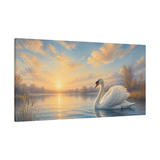 Main Mockup. Swan At Golden Sunrise shown as canvas print