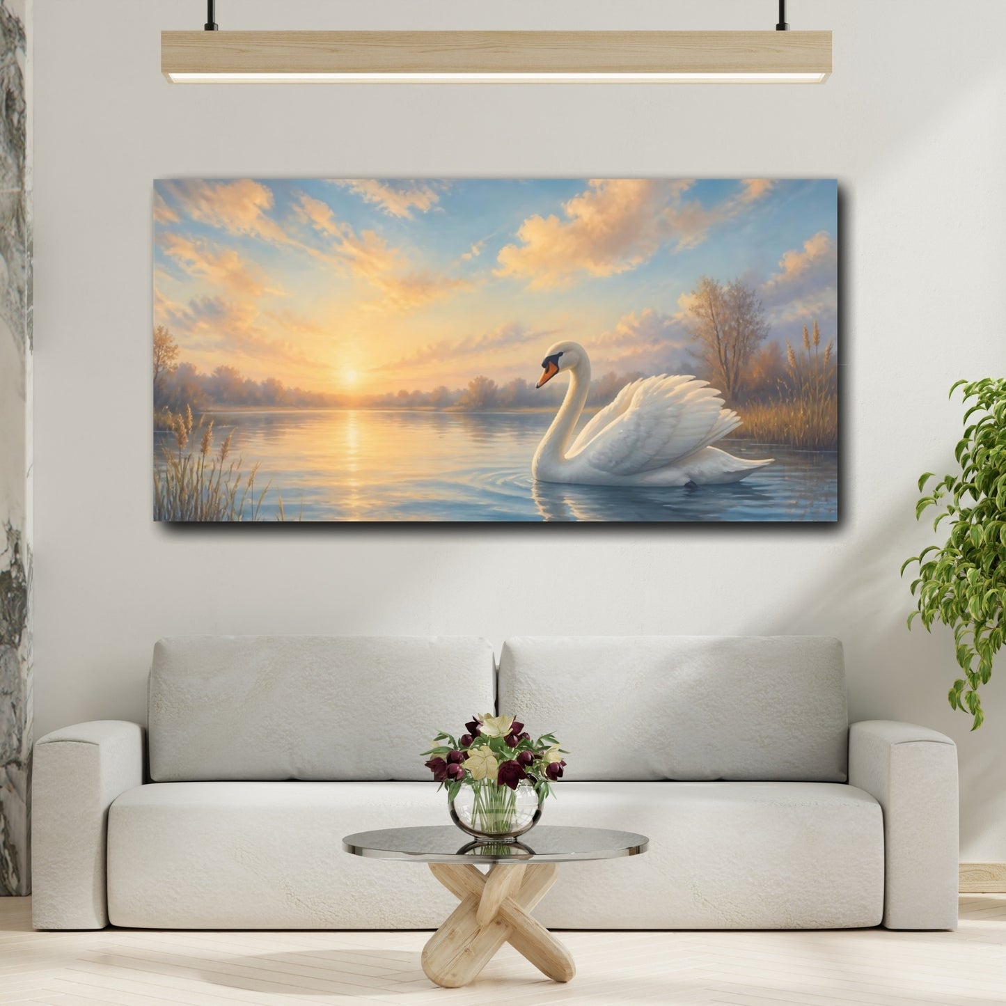 Mockup 2. Swan At Golden Sunrise shown as canvas print