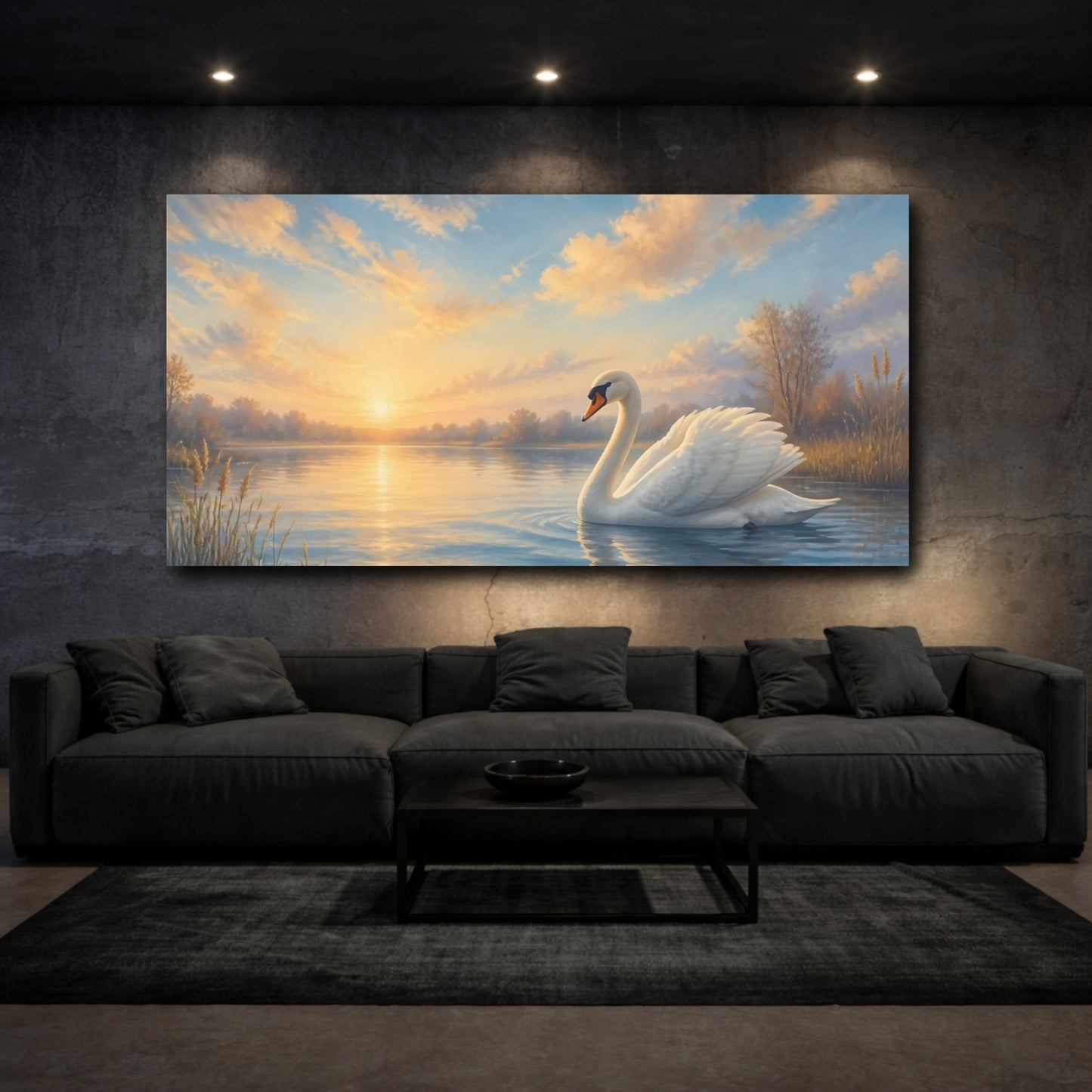 Mockup 3. Swan At Golden Sunrise shown as canvas print