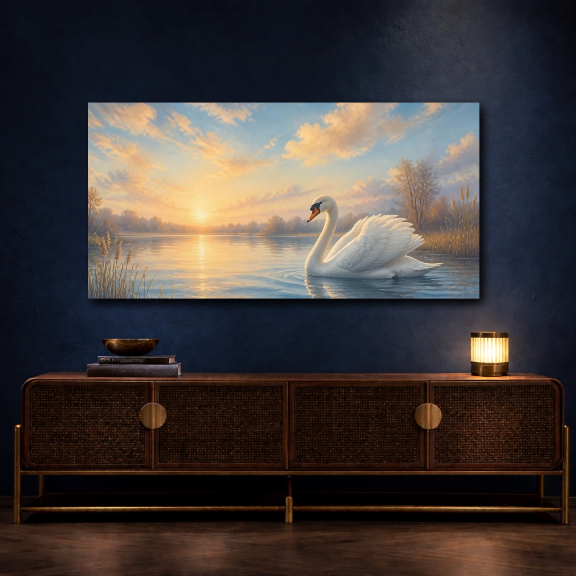 Mockup 4. Swan At Golden Sunrise shown as canvas print