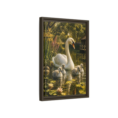 Side Mockup 5. Swan Family Animals shown as framed canvas print