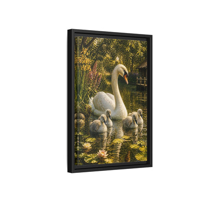 Side Mockup 6. Swan Family Animals shown as framed canvas print