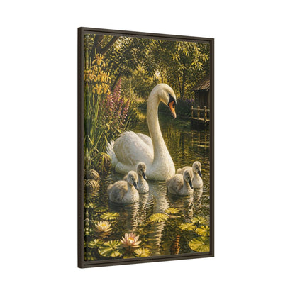 Main Mockup. Swan Family Animals shown as framed canvas print