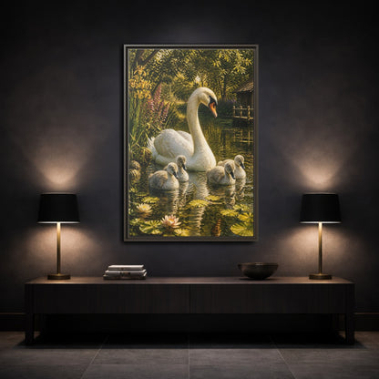 Mockup 3. Swan Family Animals shown as framed canvas print