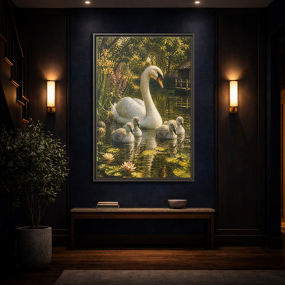 Mockup 4. Swan Family Animals shown as framed canvas print
