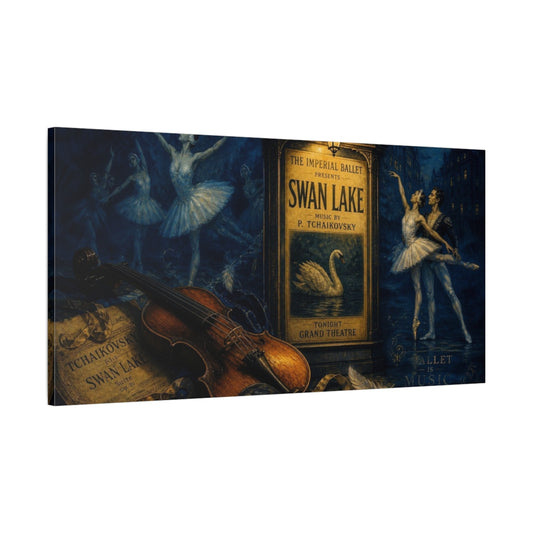 Main Mockup. Swan Lake Ballet Night shown as canvas print