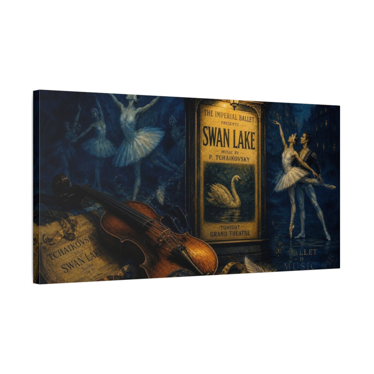 Side Mockup 1. Swan Lake Ballet Night shown as canvas print