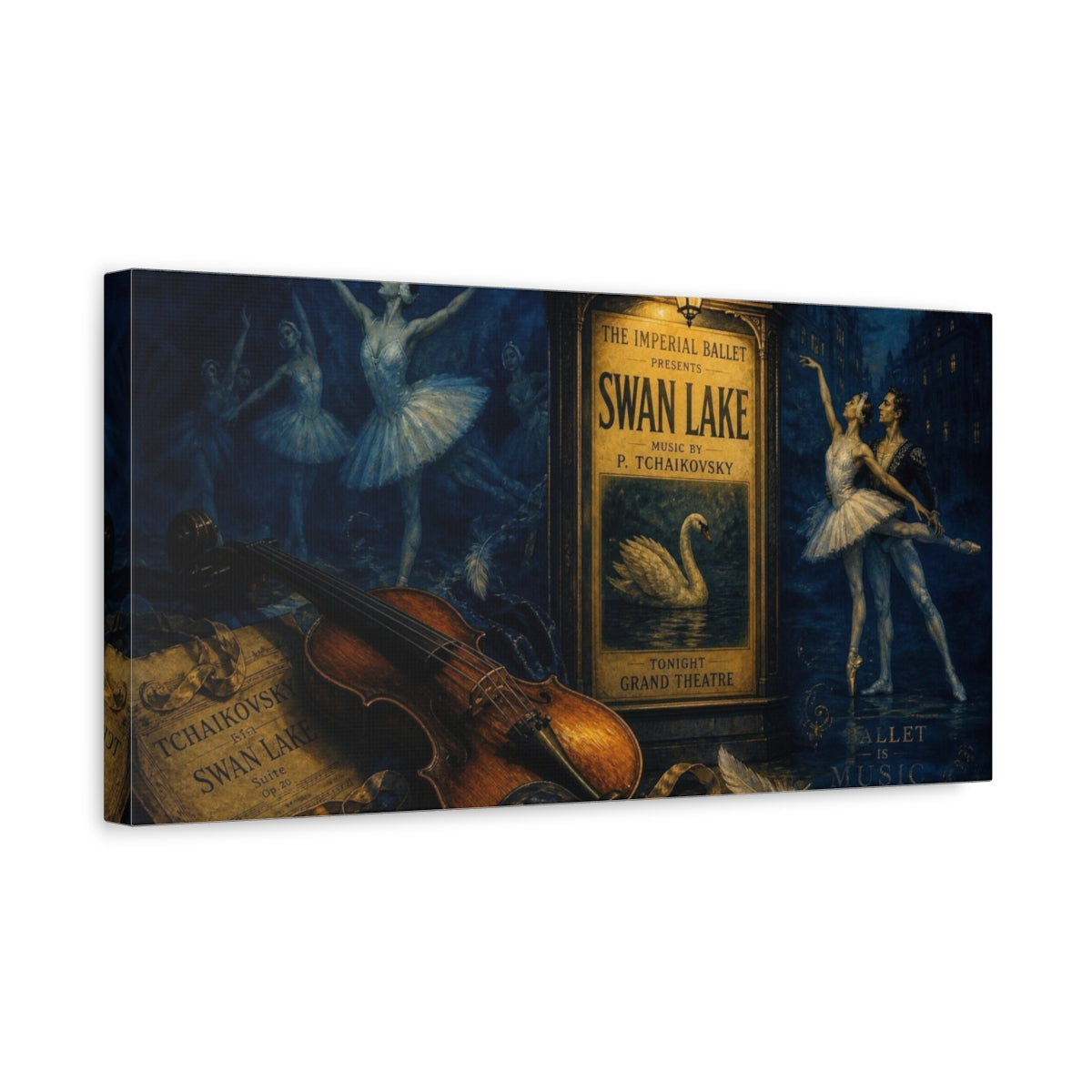 Side Mockup 3. Swan Lake Ballet Night shown as canvas print