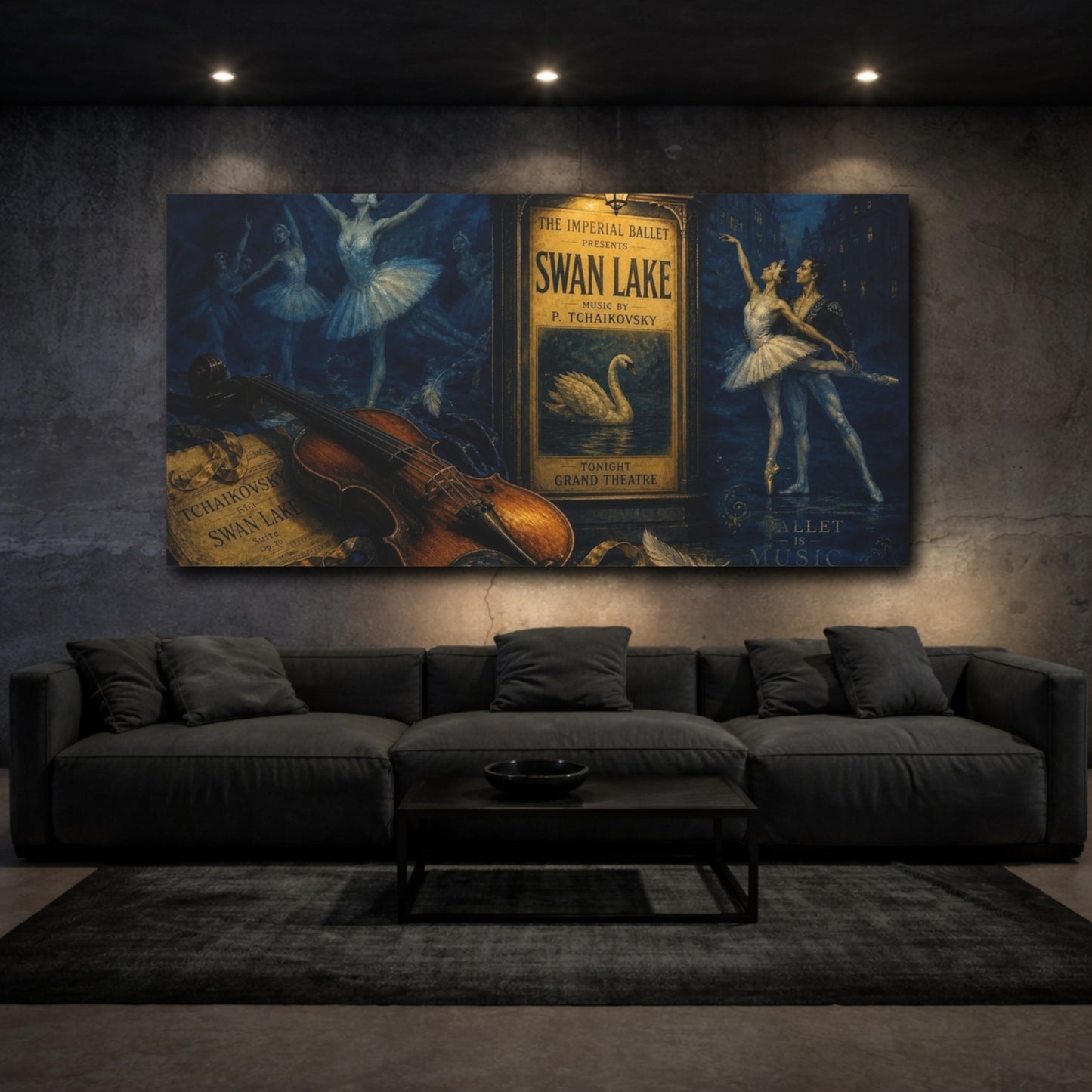 Mockup 3. Swan Lake Ballet Night shown as canvas print