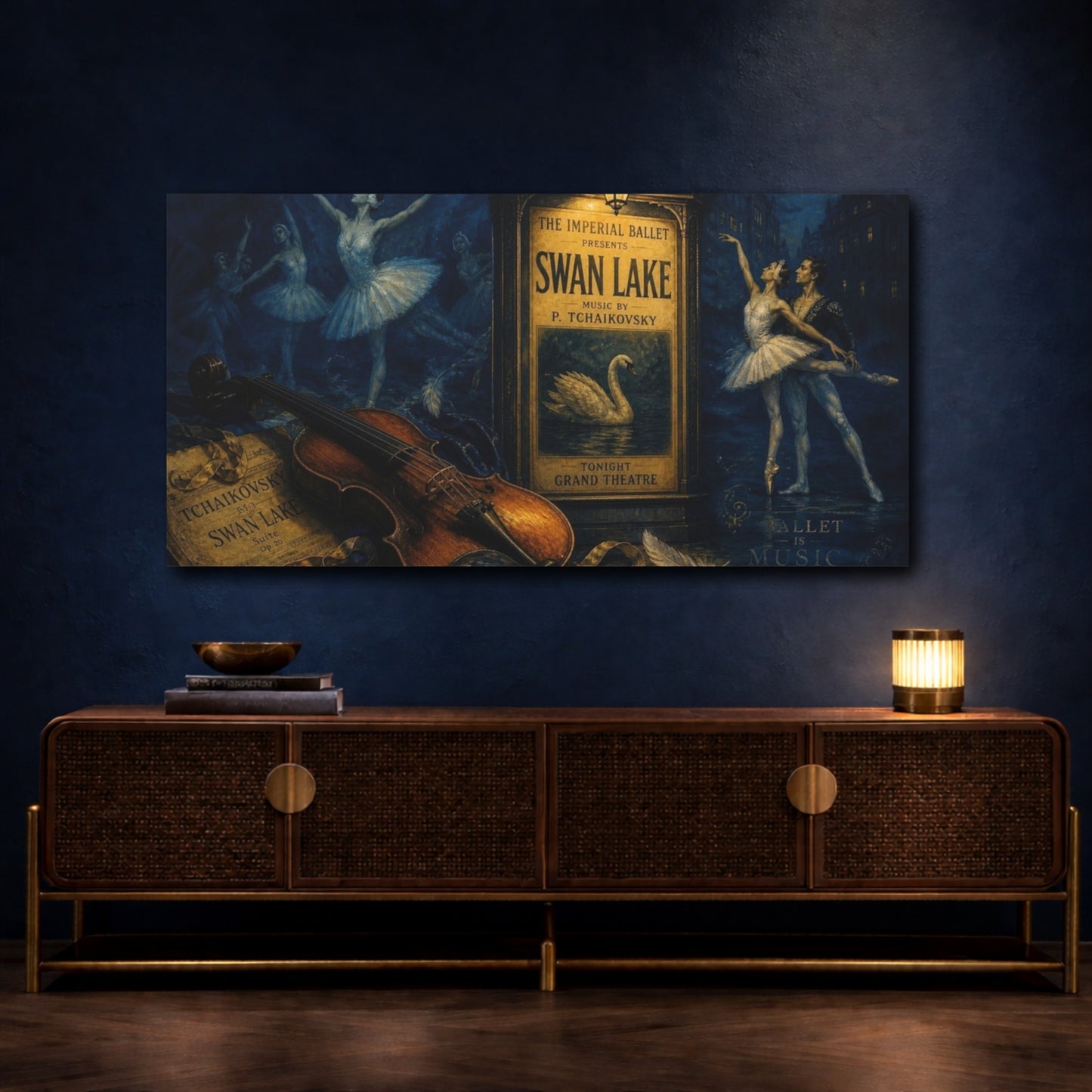 Mockup 4. Swan Lake Ballet Night shown as canvas print
