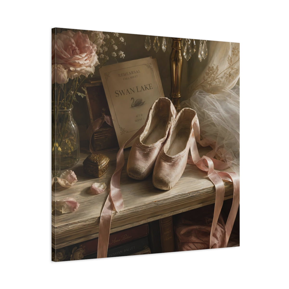 Main Mockup. Swan Lake Ballet Shoes shown as canvas print