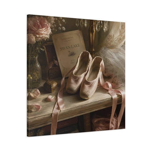 Main Mockup. Swan Lake Ballet Shoes shown as canvas print