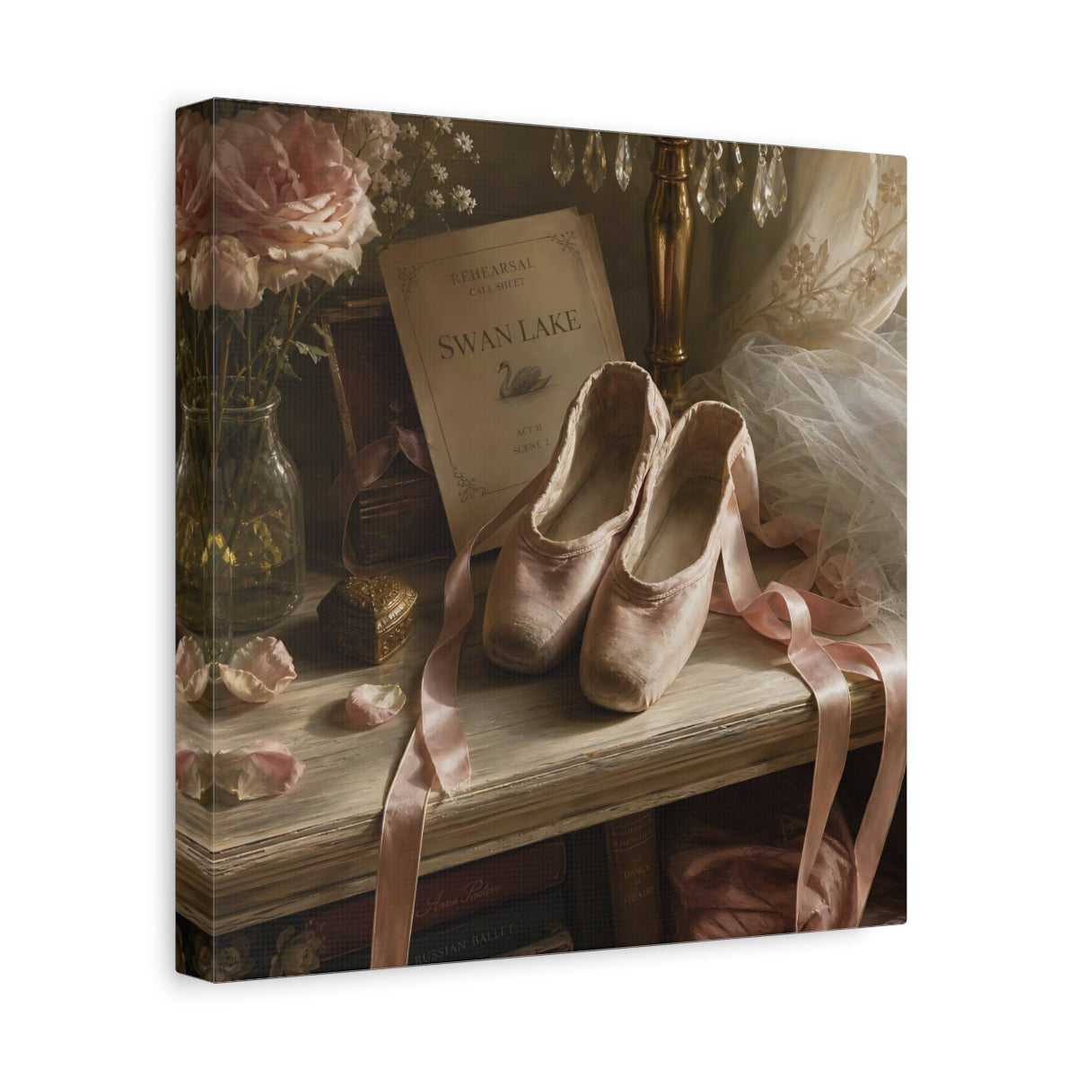 Side Mockup 8. Swan Lake Ballet Shoes shown as canvas print