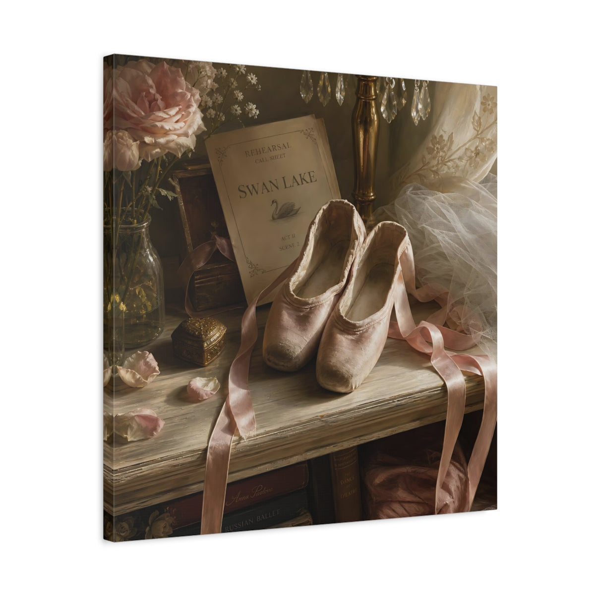 Side Mockup 4. Swan Lake Ballet Shoes shown as canvas print