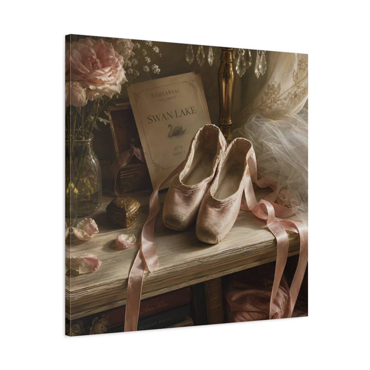 Side Mockup 3. Swan Lake Ballet Shoes shown as canvas print