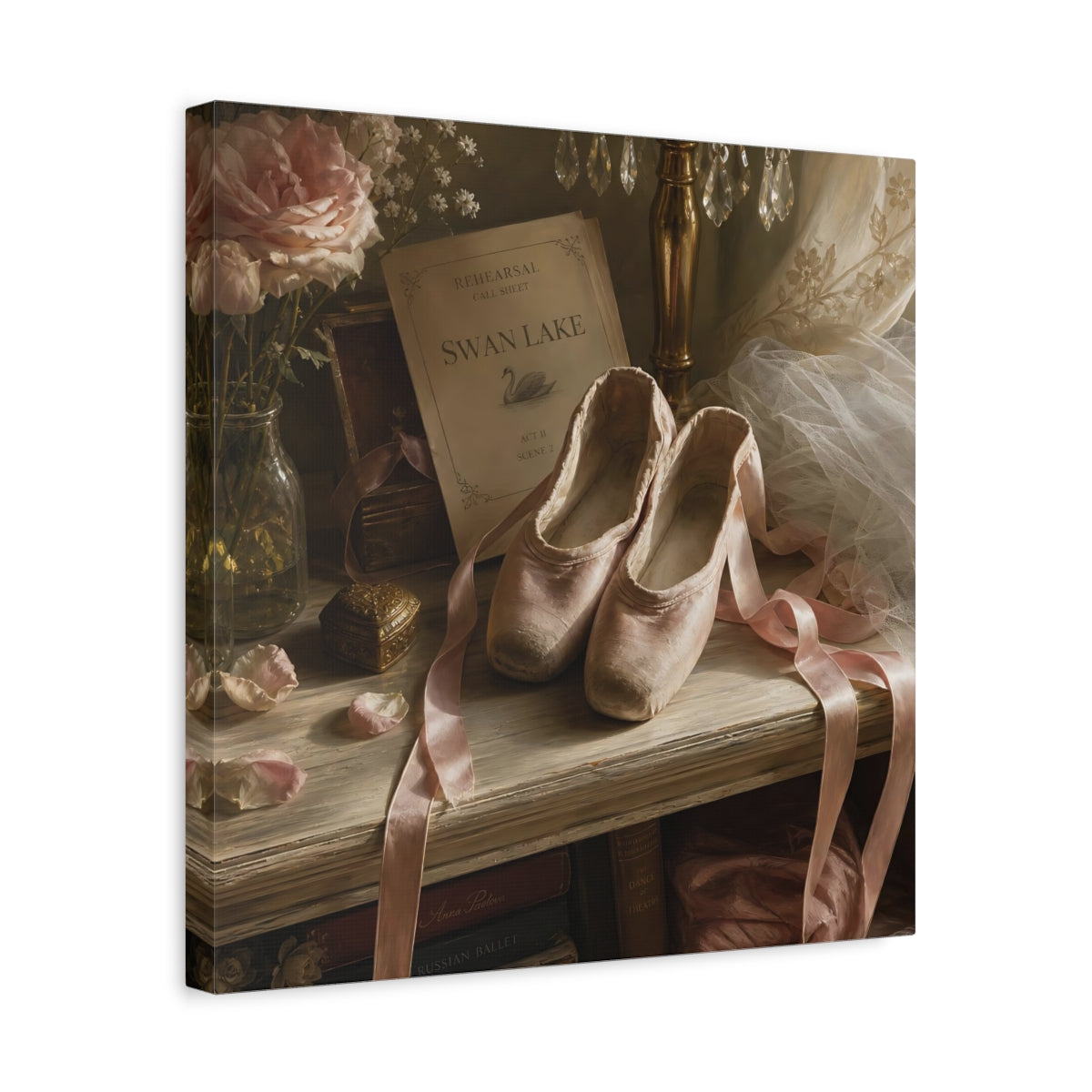 Side Mockup 6. Swan Lake Ballet Shoes shown as canvas print