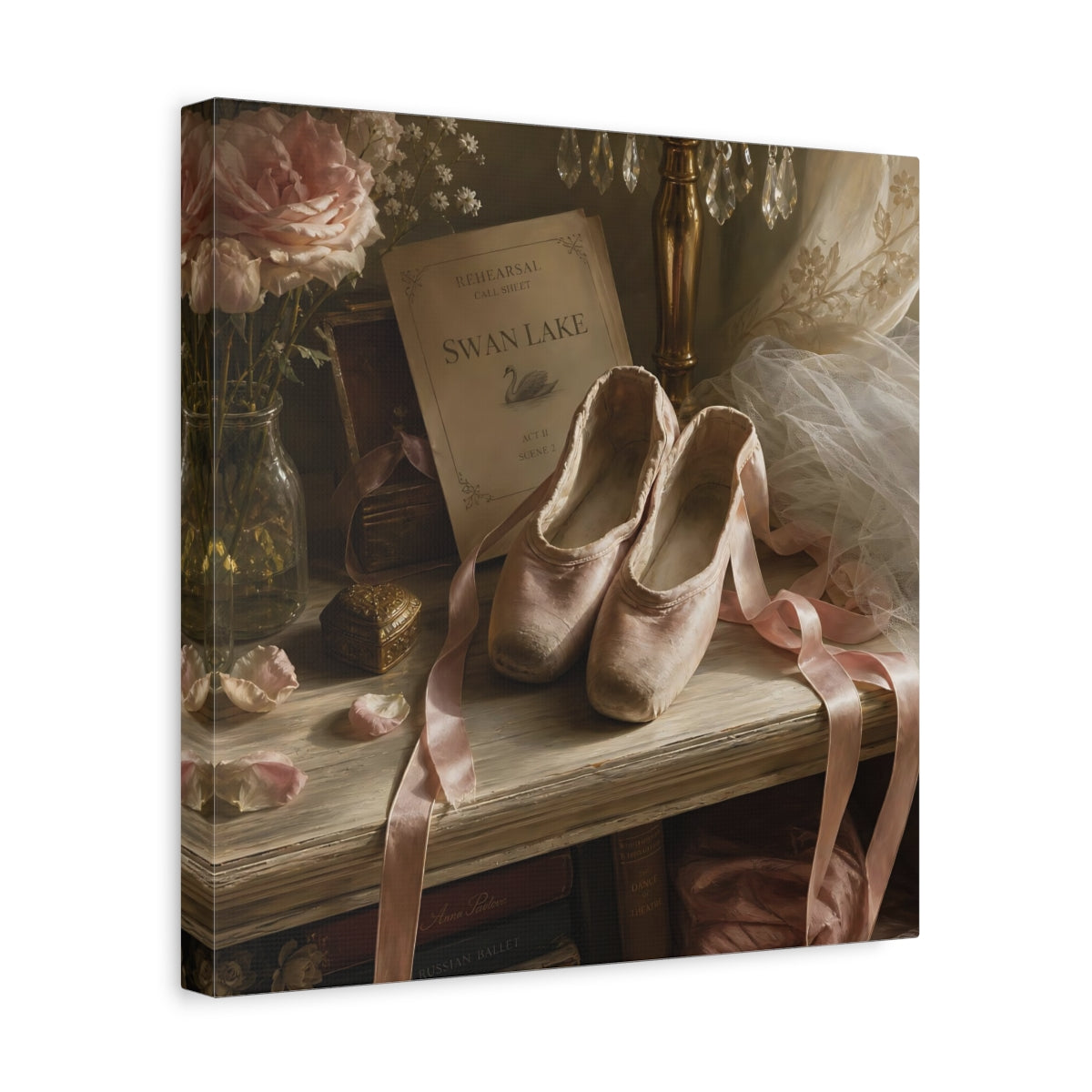 Side Mockup 7. Swan Lake Ballet Shoes shown as canvas print