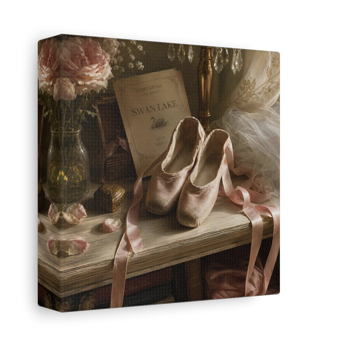 Side Mockup 2. Swan Lake Ballet Shoes shown as canvas print