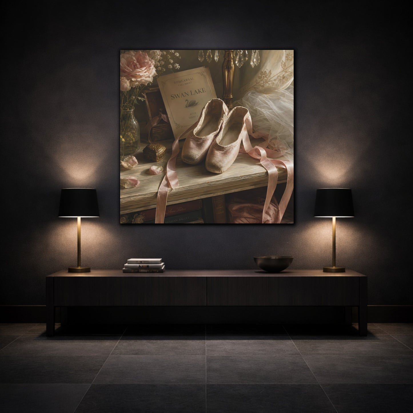 Mockup 3. Swan Lake Ballet Shoes shown as canvas print