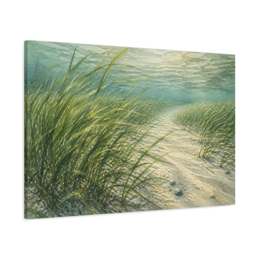 Main Mockup. Swaying Seagrass Path shown as canvas print