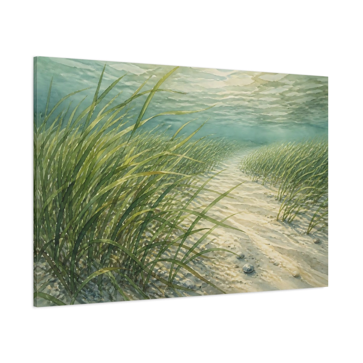 Side Mockup 1. Swaying Seagrass Path shown as canvas print