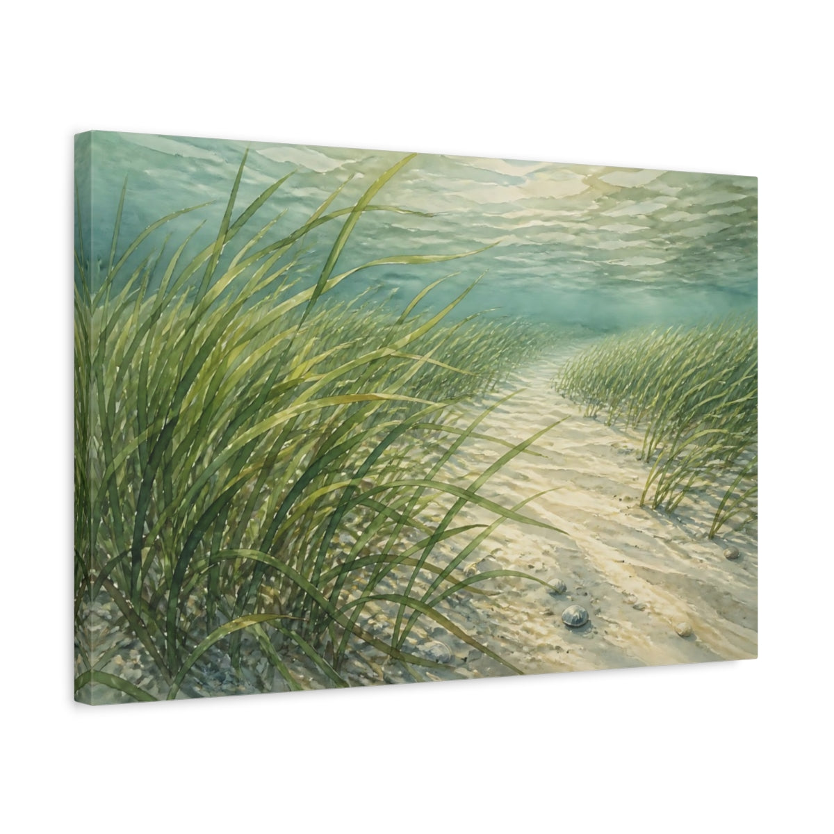 Side Mockup 3. Swaying Seagrass Path shown as canvas print