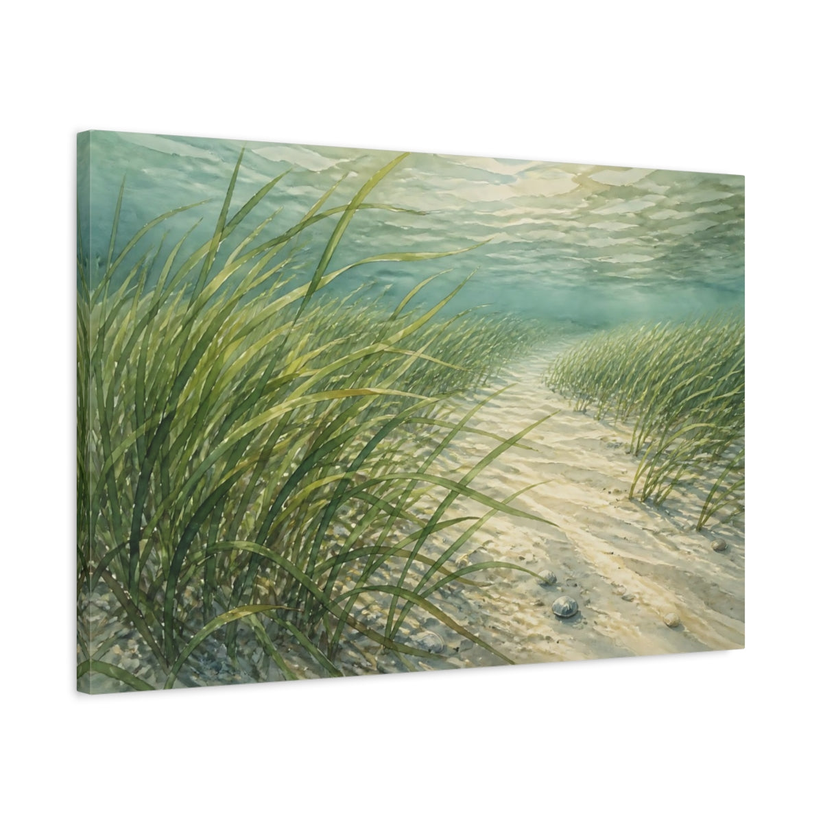 Side Mockup 2. Swaying Seagrass Path shown as canvas print