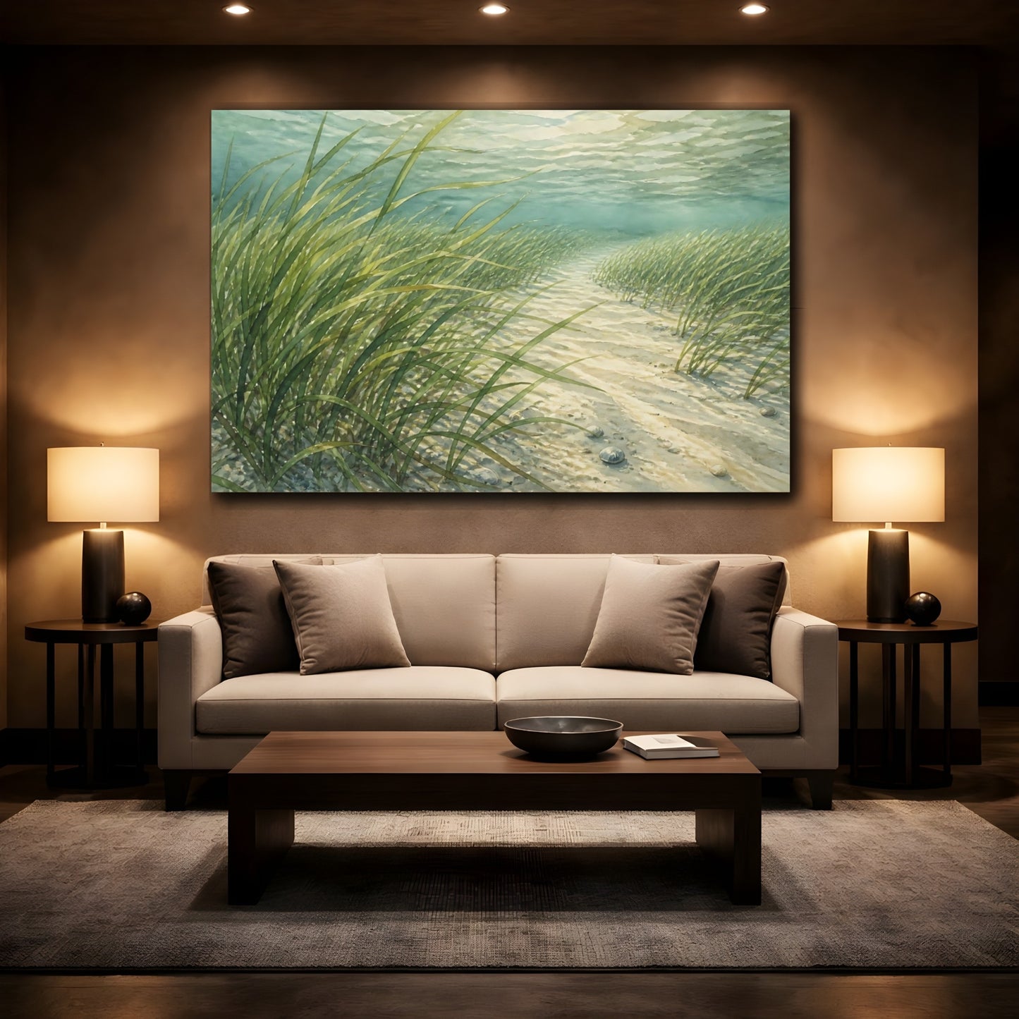 Mockup 2. Swaying Seagrass Path shown as canvas print