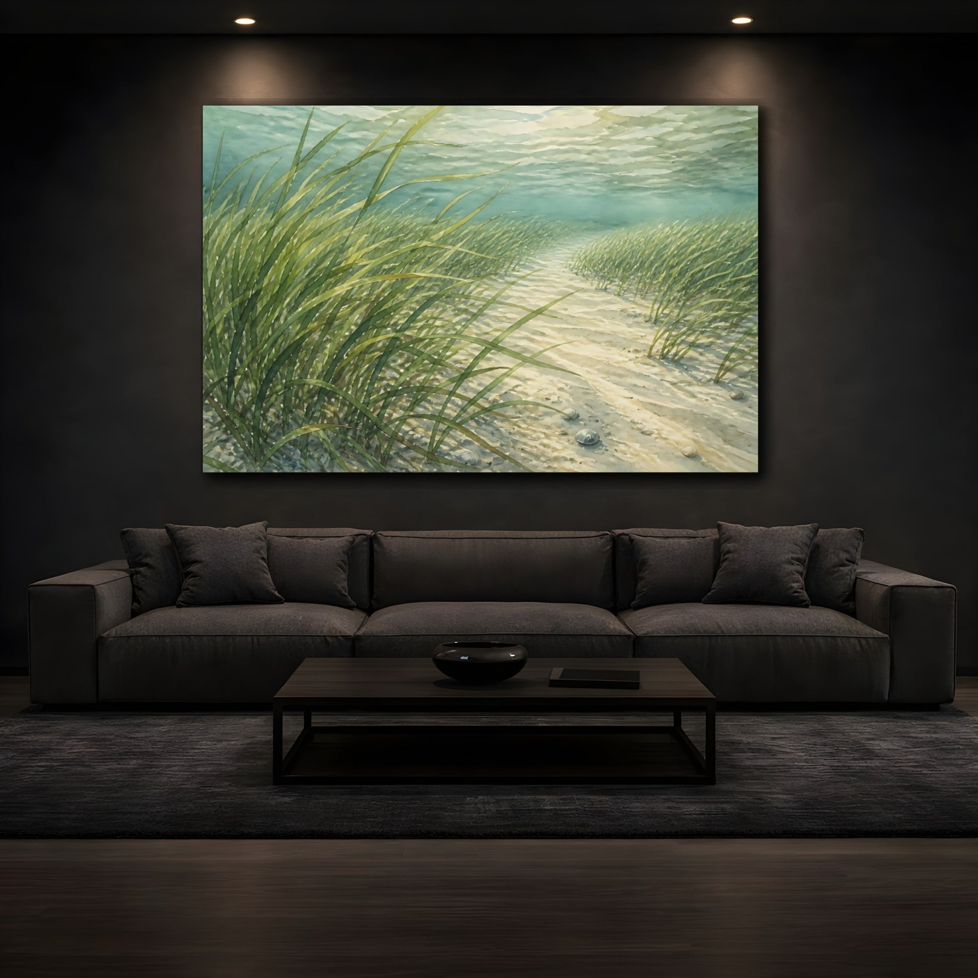 Mockup 3. Swaying Seagrass Path shown as canvas print