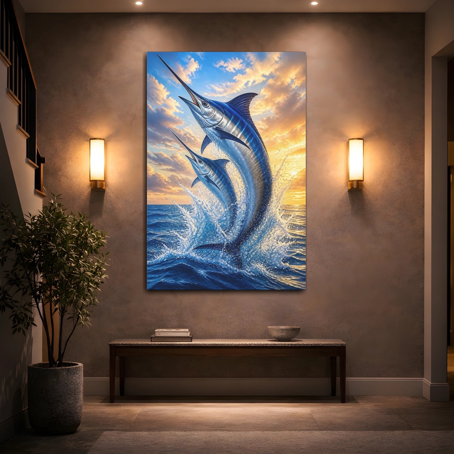 Mockup 2. Swordfish Animals At Sea shown as canvas print