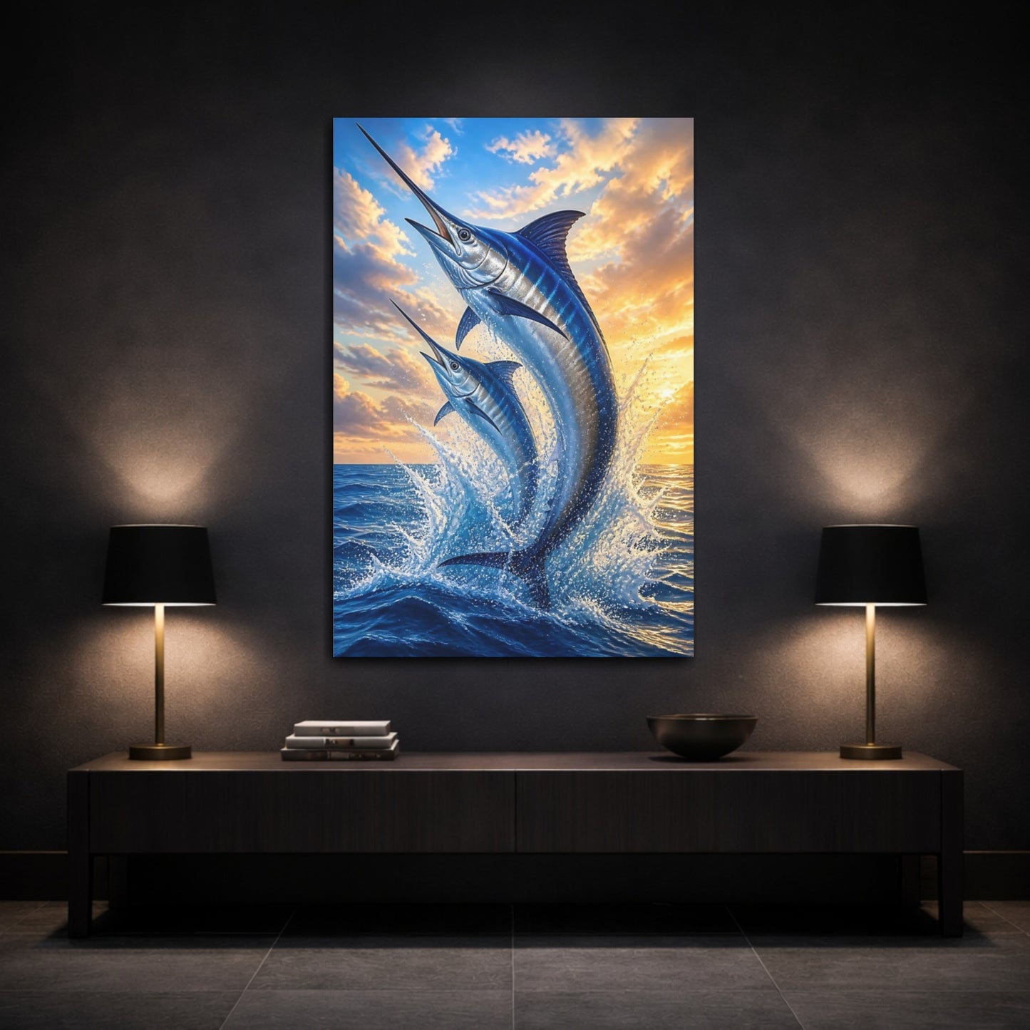Mockup 3. Swordfish Animals At Sea shown as canvas print