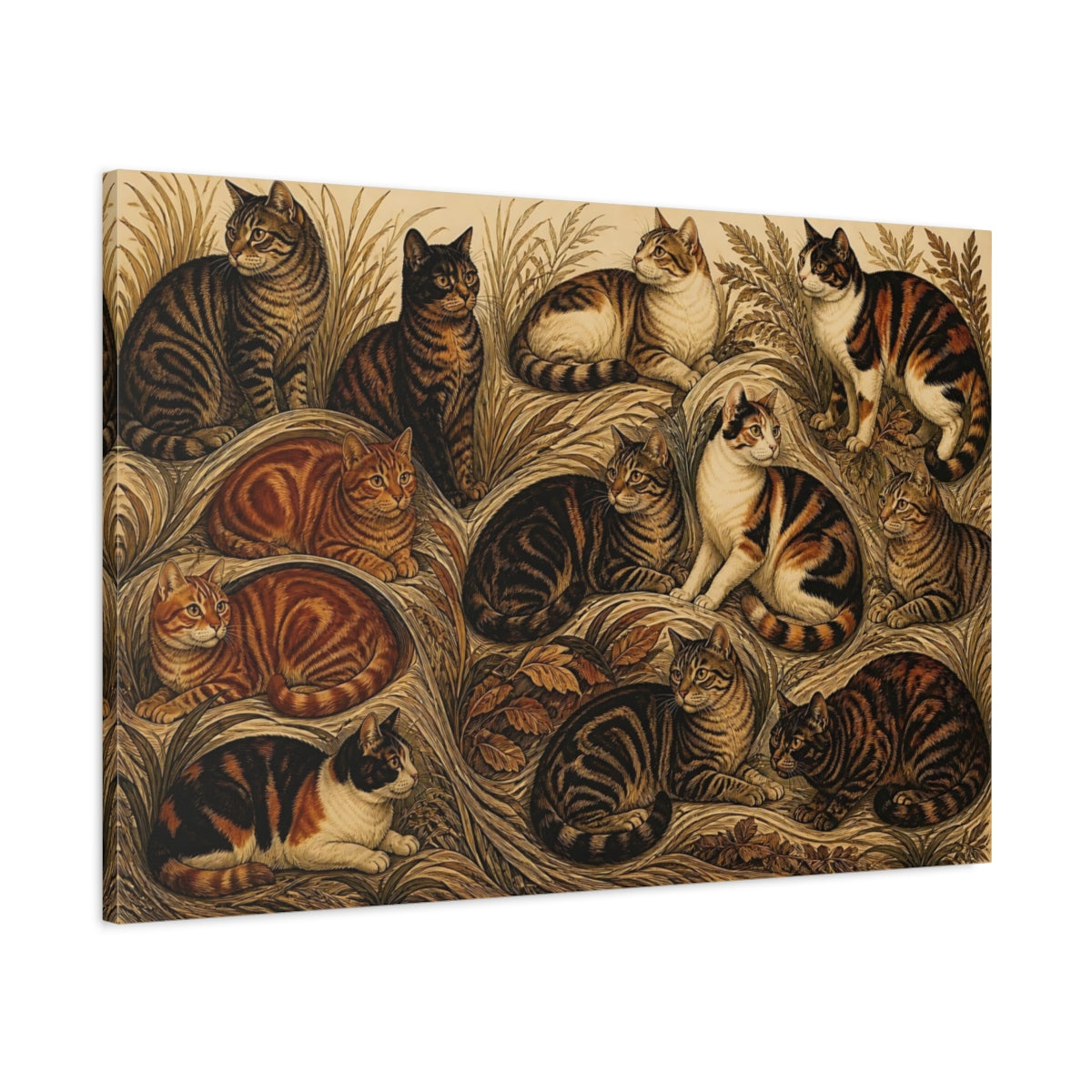 Main Mockup. Tabby Cats In Grass shown as canvas print