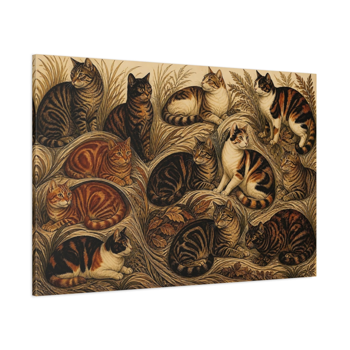 Side Mockup 1. Tabby Cats In Grass shown as canvas print