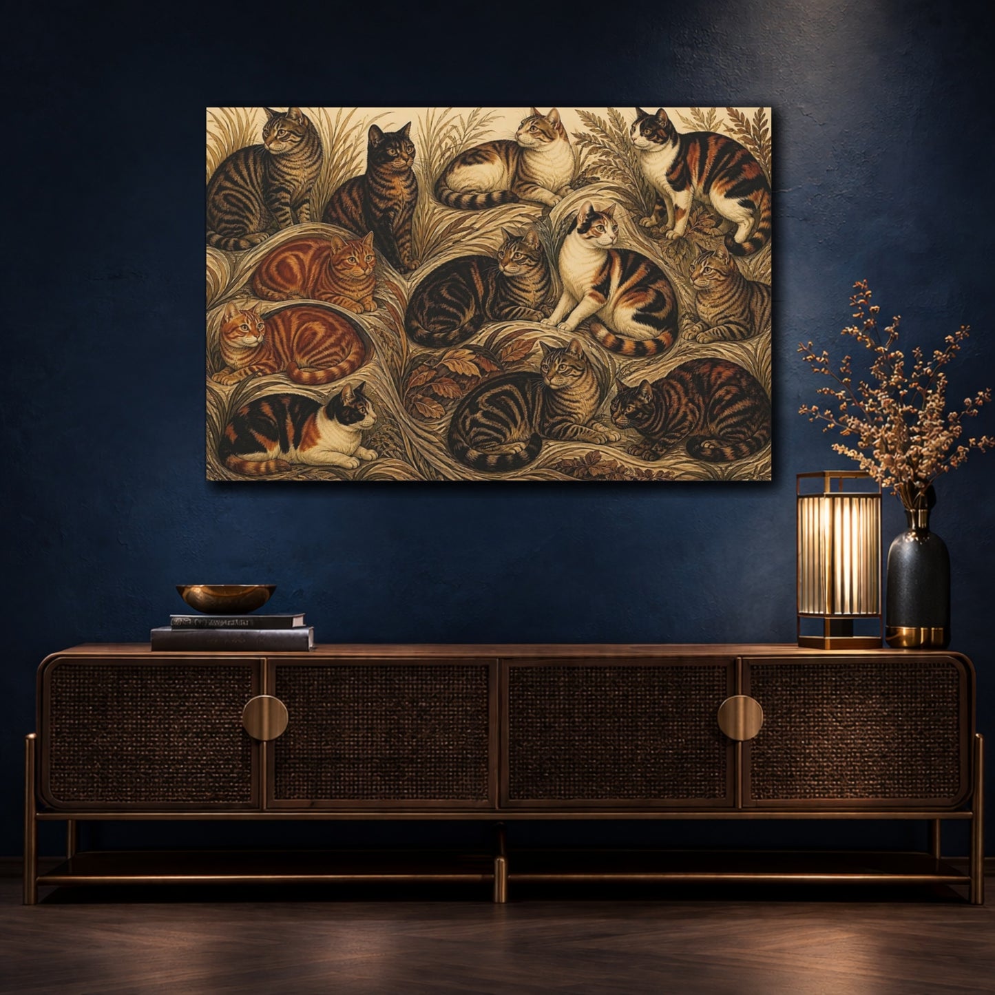 Mockup 4. Tabby Cats In Grass shown as canvas print