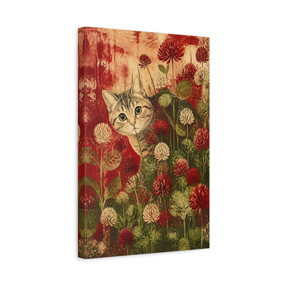 Side Mockup 4. Tabby Pet In Clover shown as canvas print