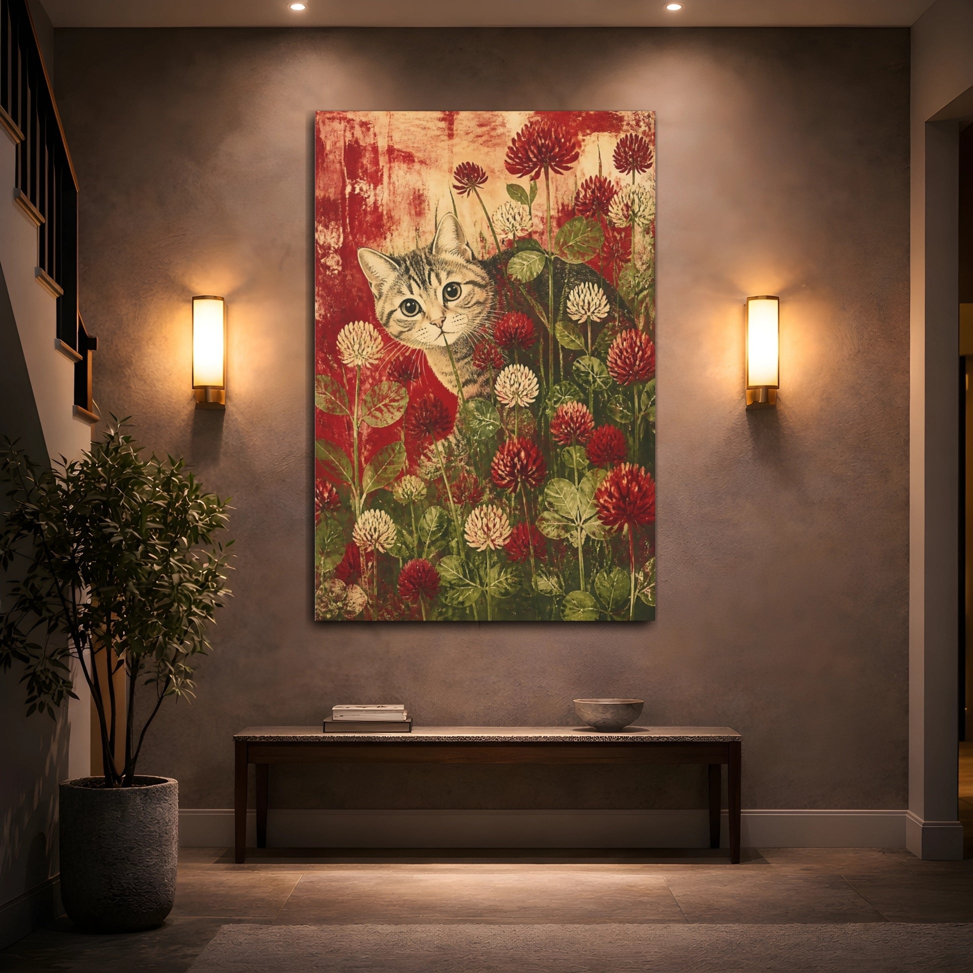 Mockup 2. Tabby Pet In Clover shown as canvas print