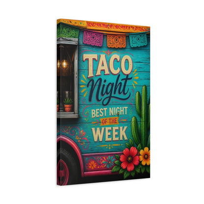 Side Mockup 3. Taco Night Quote Sign shown as canvas print