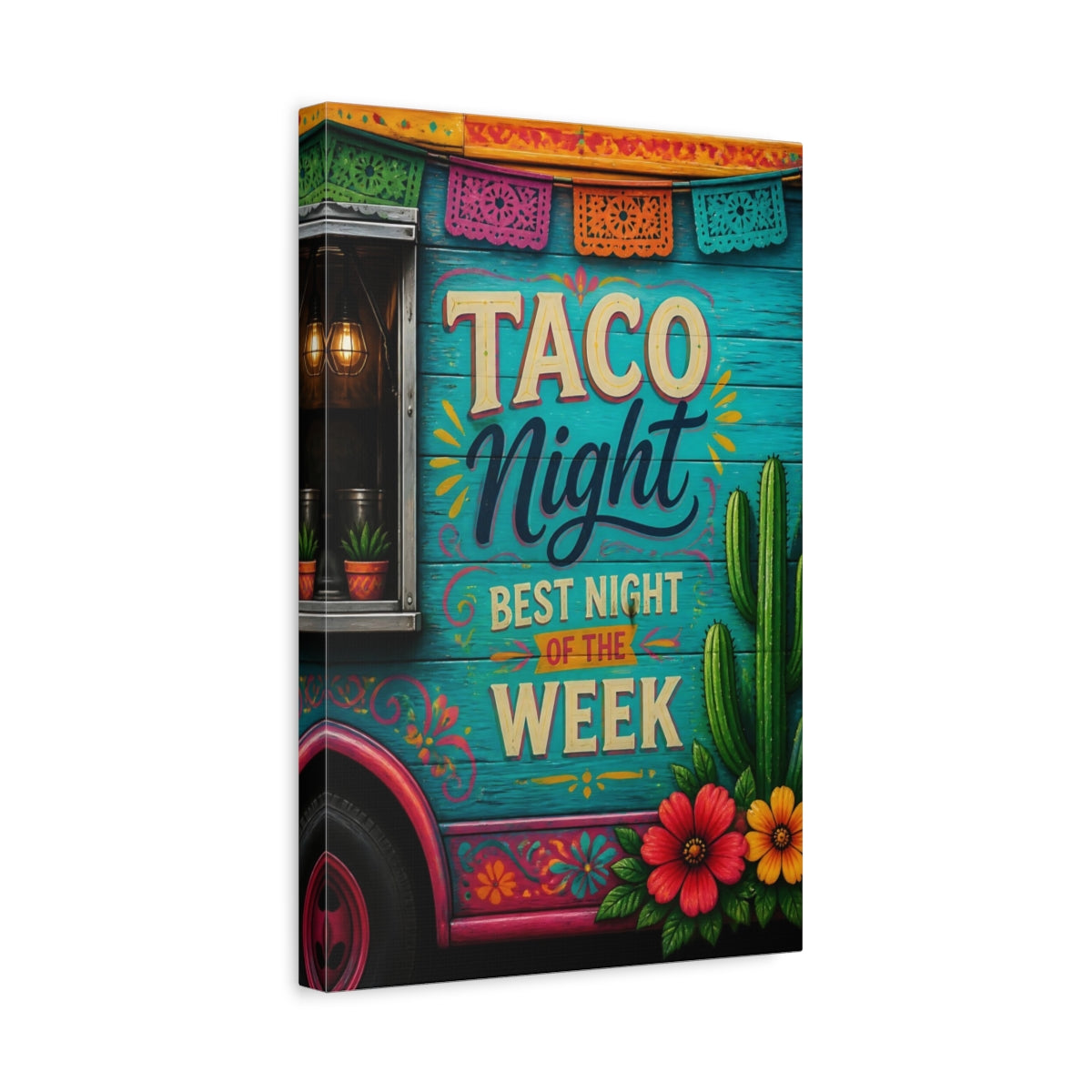 Side Mockup 4. Taco Night Quote Sign shown as canvas print