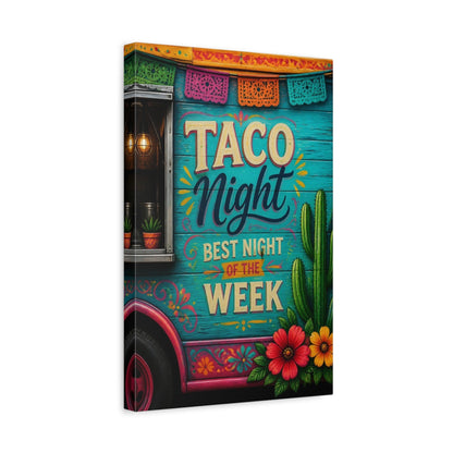 Side Mockup 4. Taco Night Quote Sign shown as canvas print