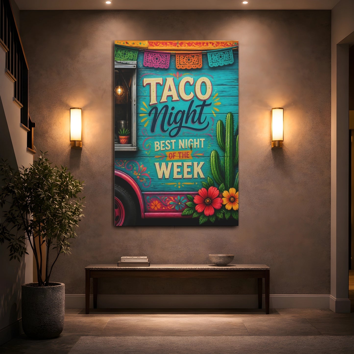 Mockup 2. Taco Night Quote Sign shown as canvas print